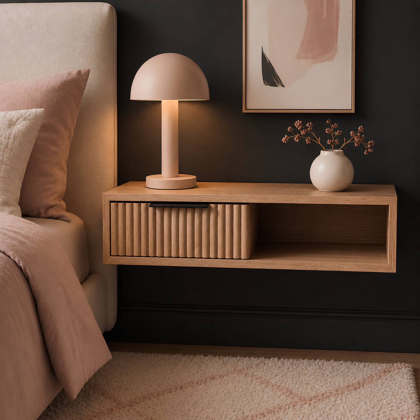 Floating Nightstand with Fluted Drawer